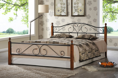 Кровать AT-815 дерево гевея/металл, 160*200 см (Queen bed), красный дуб/черный фото Кровать AT-815 дерево гевея/металл, 160*200 см (Queen bed), красный дуб/черный. Фото №2