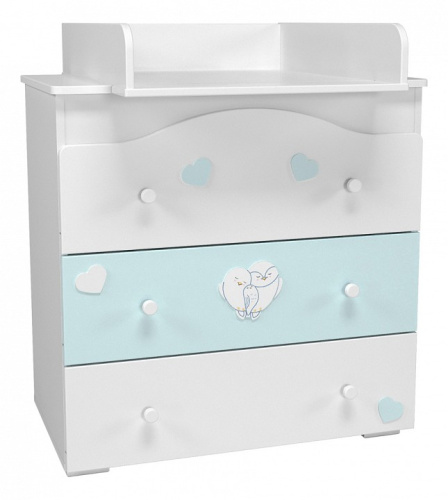 КомодЛилу Птички НМ 041.02 + НМ 041.02-01 Надстройка для пеленания, Белый/Голубой (эмаль), Белый Скандинавский. Фото №1