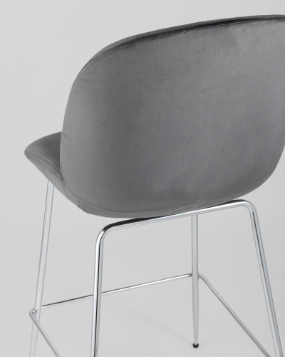 Стул полубарный Beetle со спинкой серый хромированные ножки. Фото №8