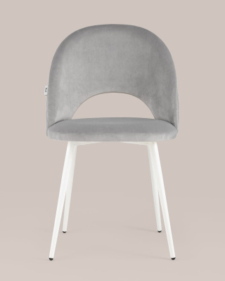 Стул Меган велюр с ромбами светло-серый белые ножки. Фото №5